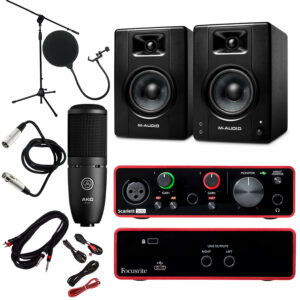 bundle : Akg p120 & Focusrite Solo.pop filter.stand.m audio bx4,xlr cable.trs cable