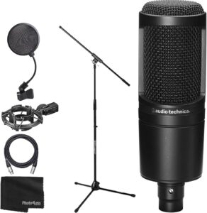 Audio-Technica AT2020 Condenser Microphone & Pop Filter &  Stand &  Shock Mount & Cable