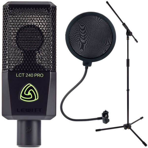 Lewitt LCT-240 Pro Condenser Microphone (Black) & Pop Filter & Boom Stand